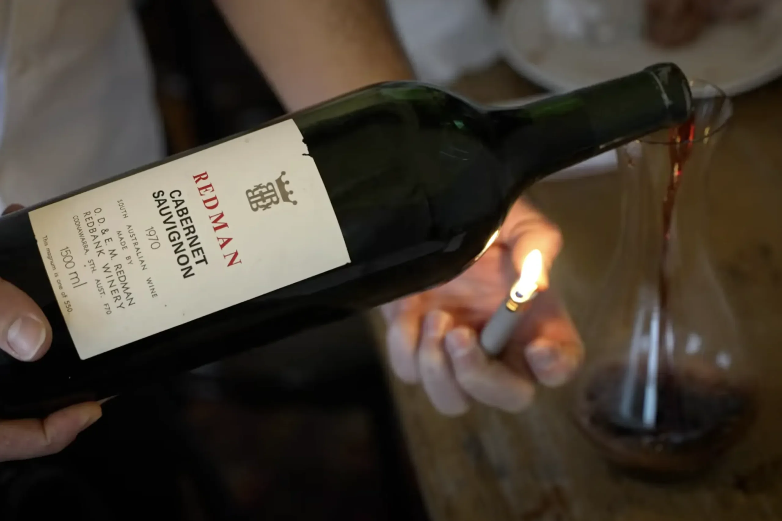 Redman Cabernet Sauvignon being poured into a glass